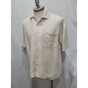 Reunion Menswear Vintage Beige Linen Cotton Blend Short Sleeve Button Down Shirt